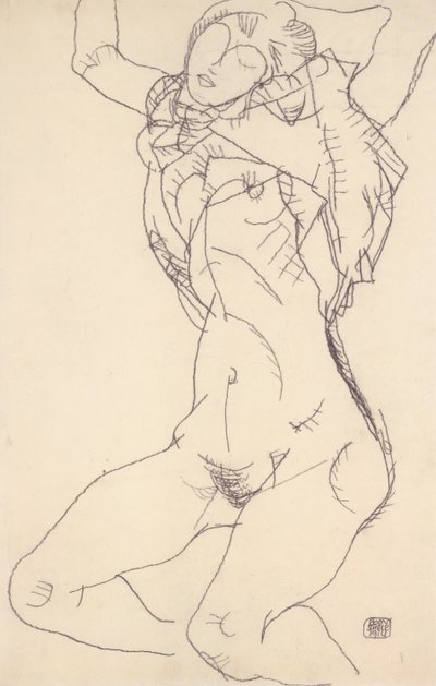 Demi-nu allongé avec les bras levés - Egon Schiele